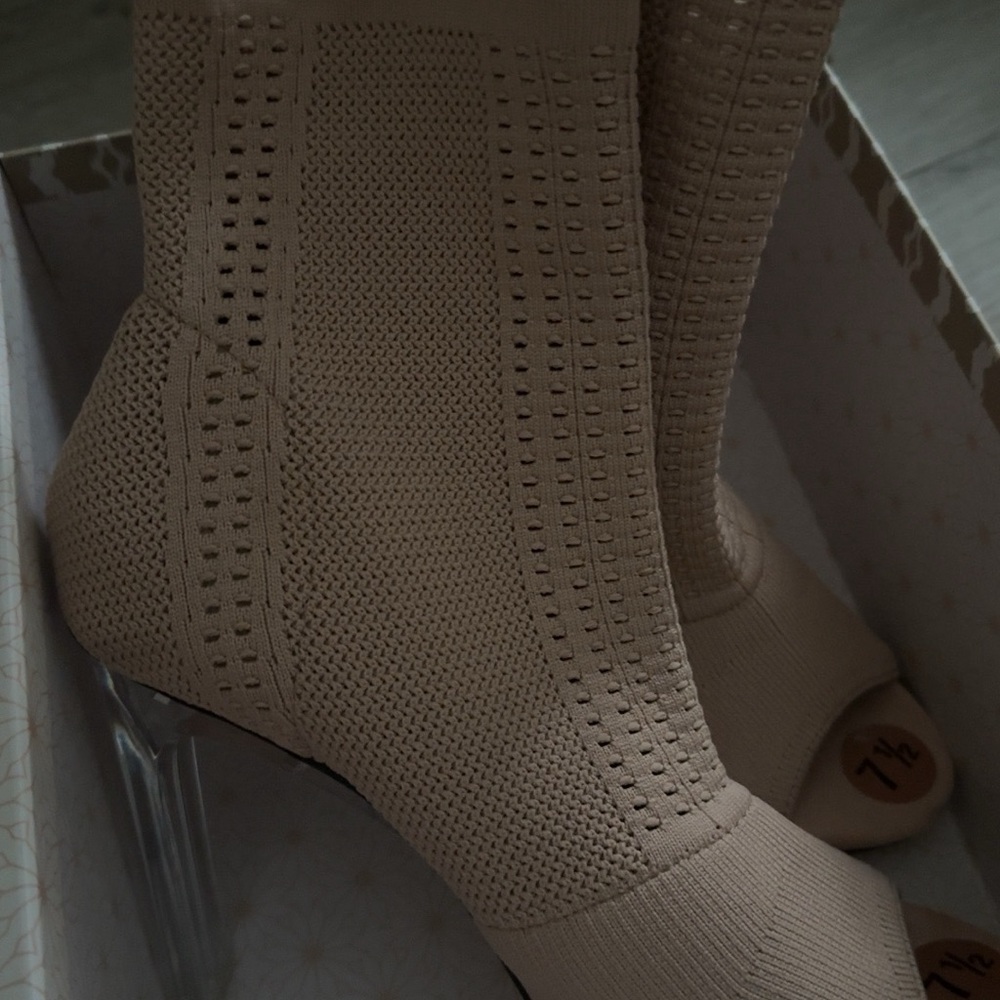 Women’s Knit Peep-Toe Sock Boot in Beige